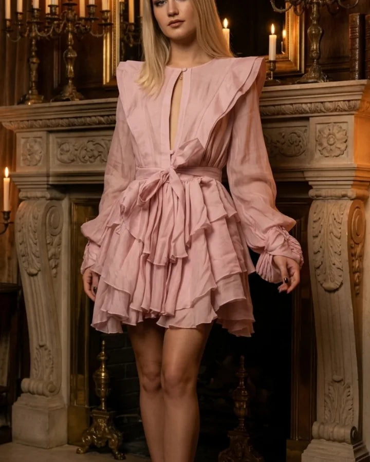 Blush Ruffle Tiered Mini Dress – detail