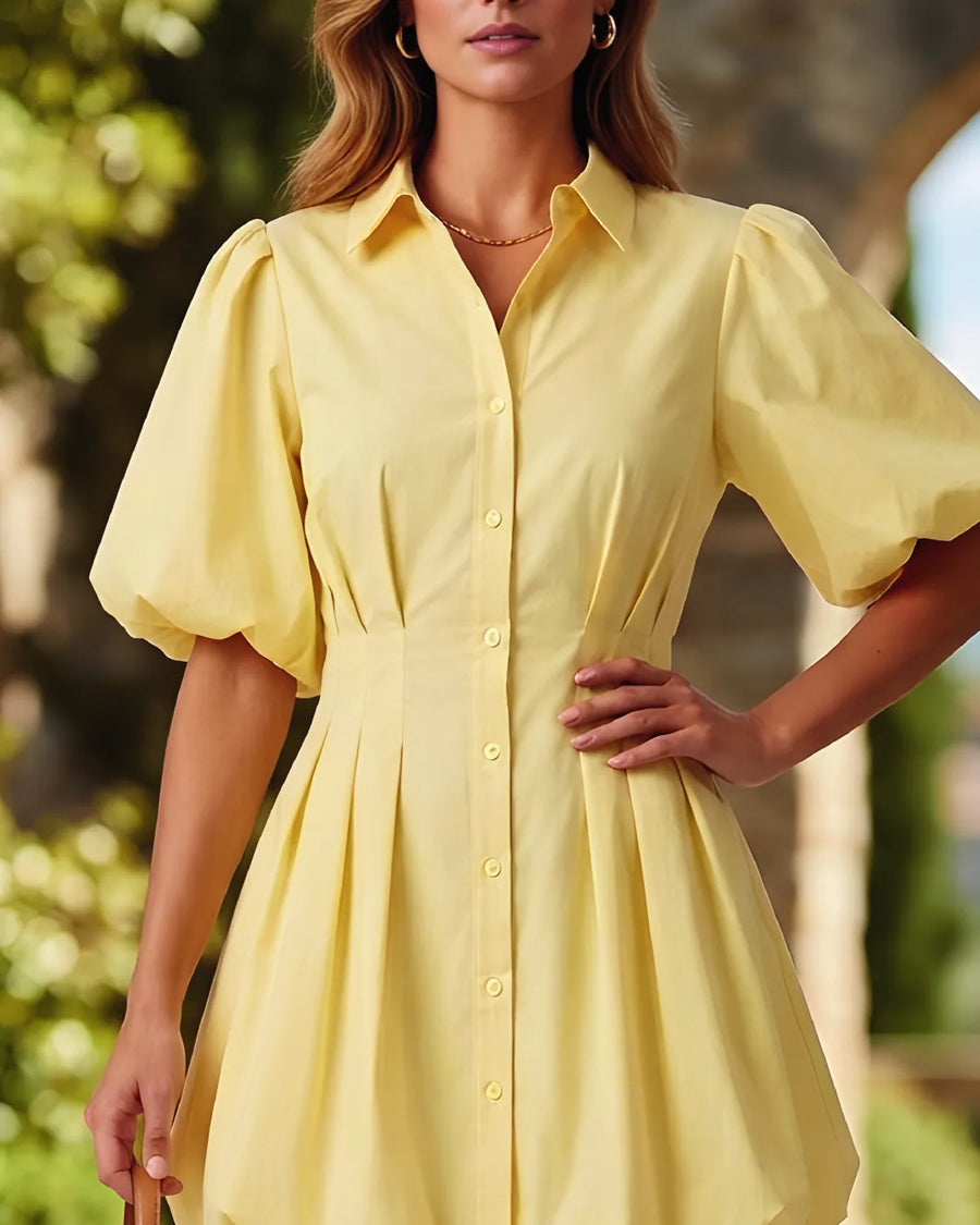 Butter Puff-Sleeve Shirt Dress – detail