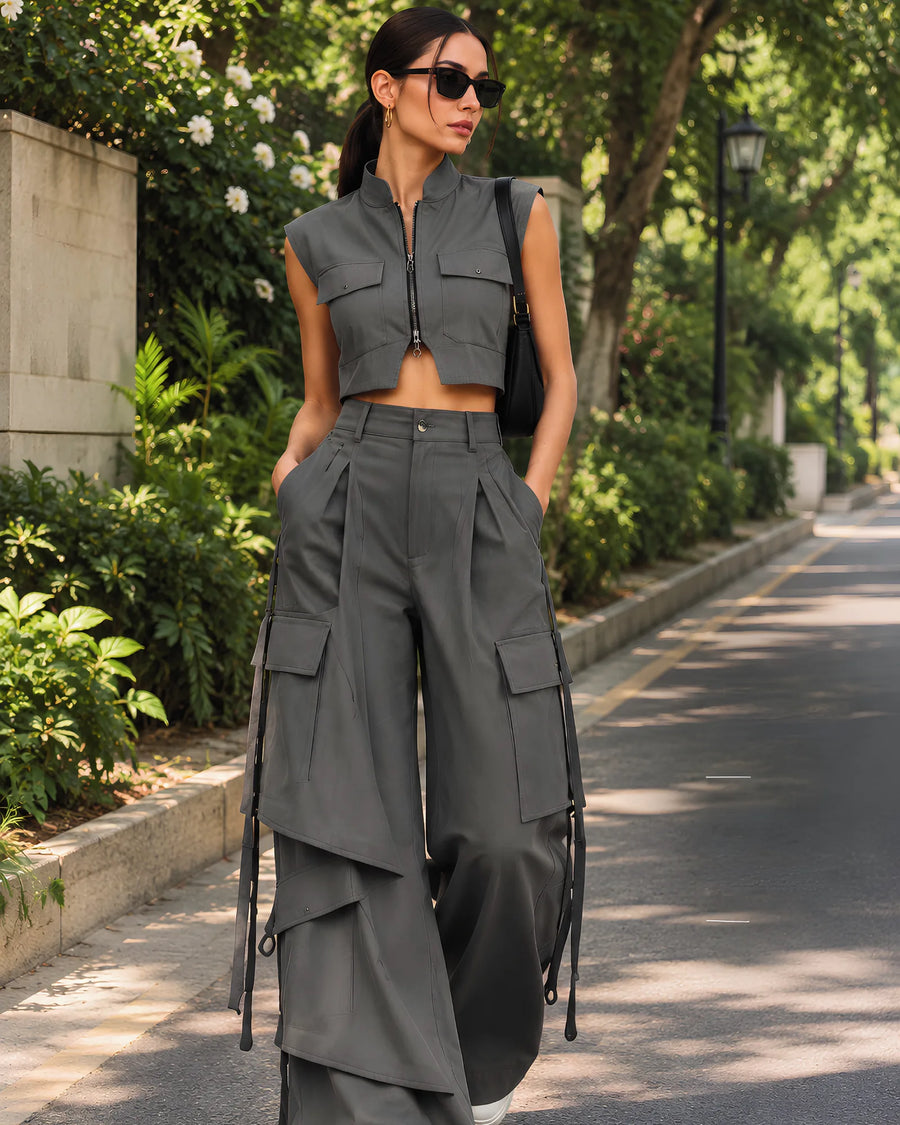 Grey Utility Vest & Cargo Trouser Set