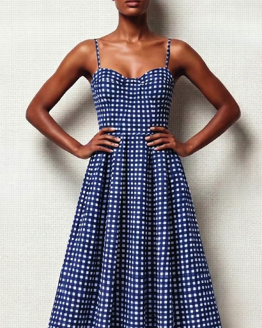 Indigo Gingham Midi Dress – detail