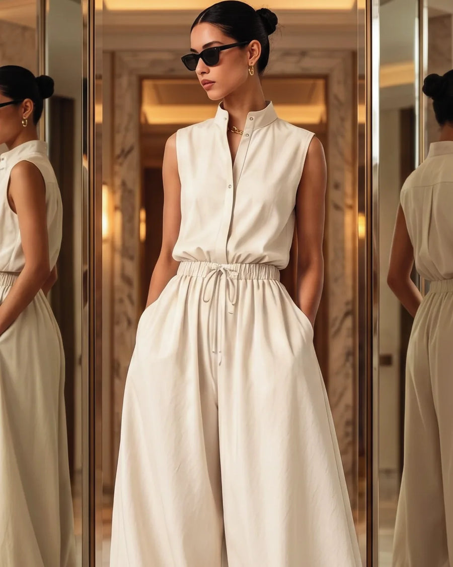 Ivory Band-Collar Balloon Jumpsuit – detail