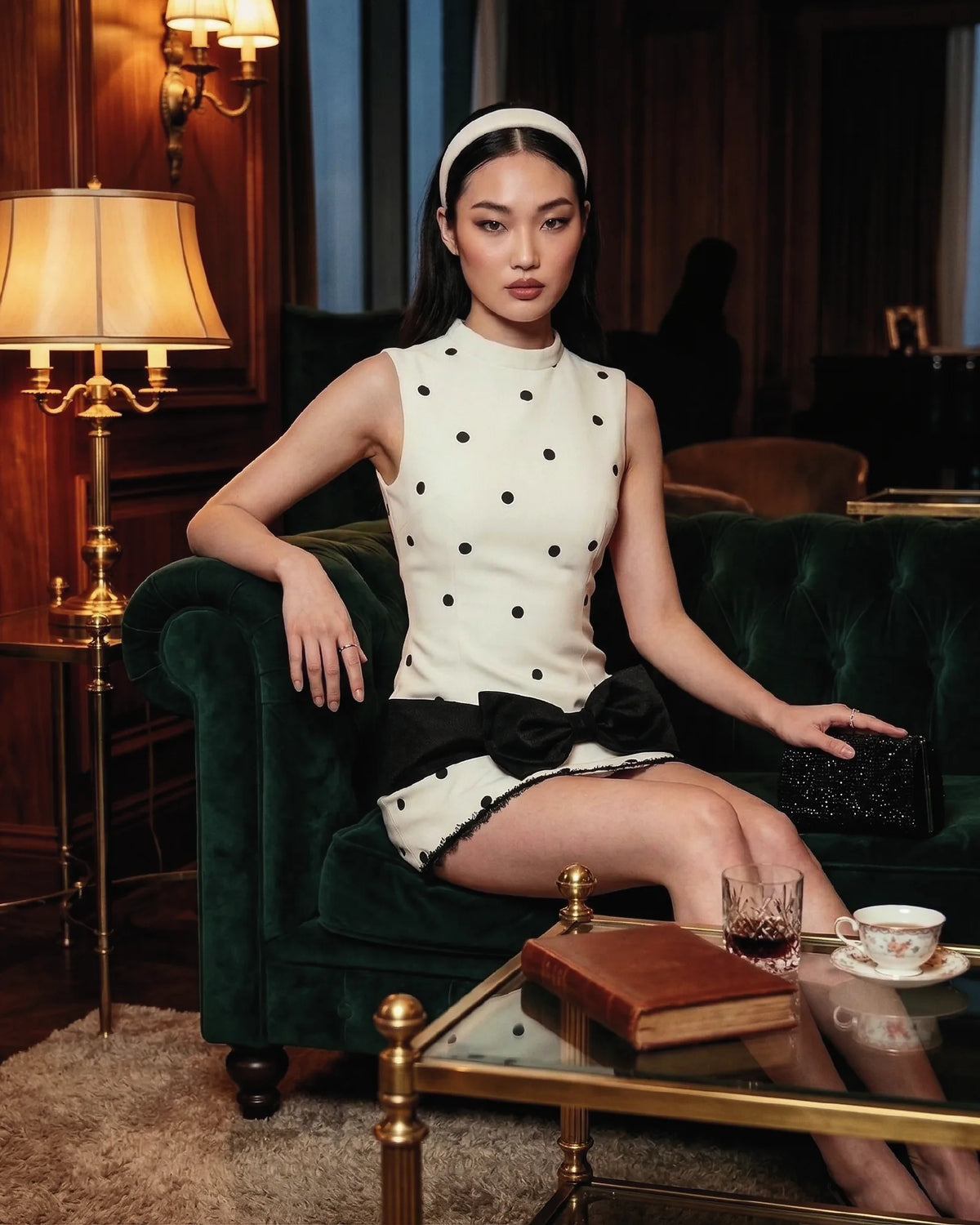 Ivory Dot Bow Mini Dress