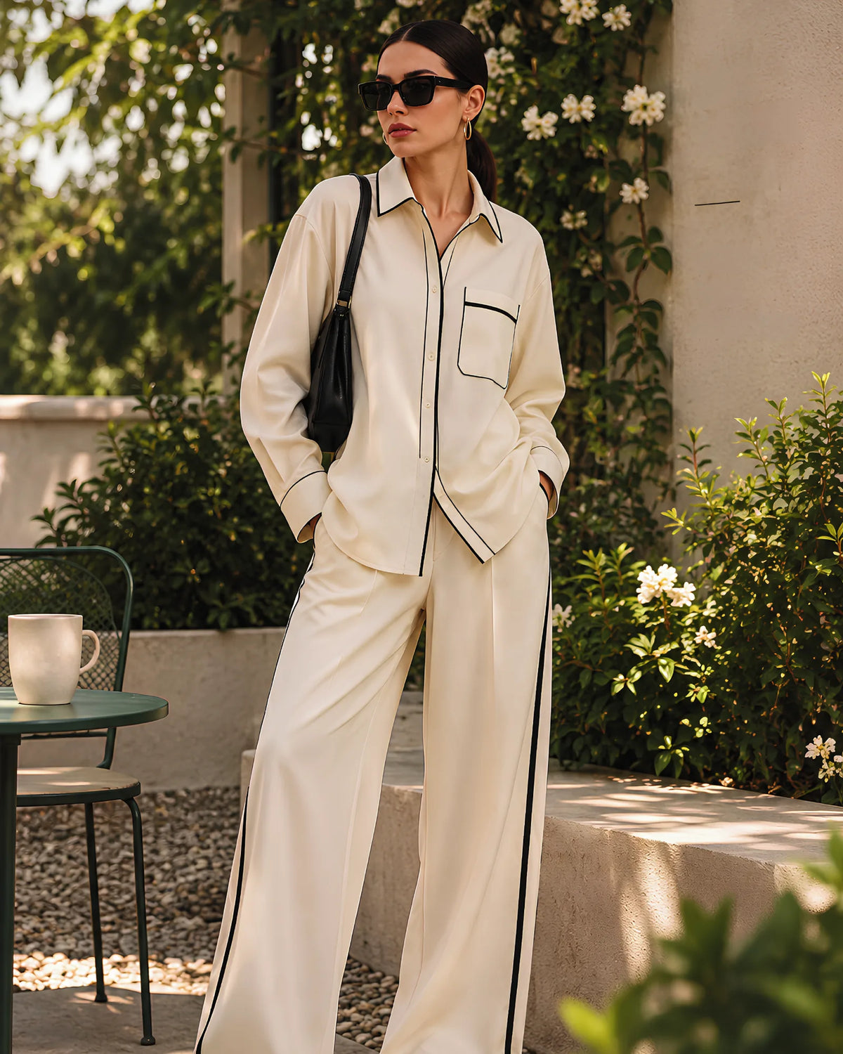 Ivory Piped Shirt & Trouser Set