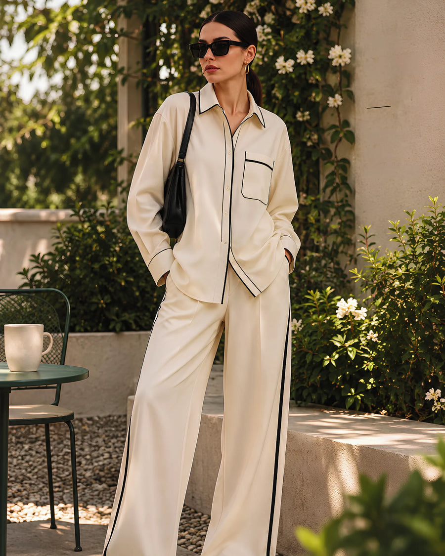 Ivory Piped Shirt & Trouser Set
