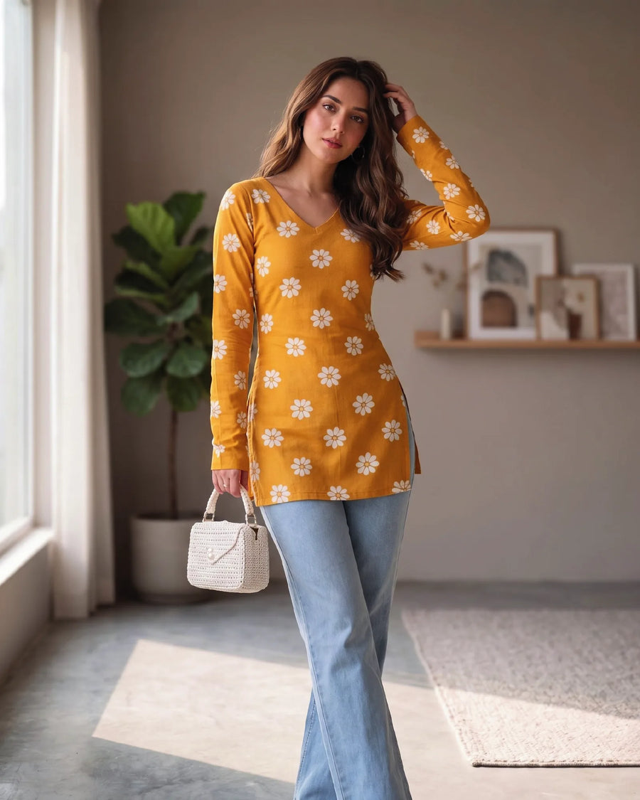 Marigold Floral Tunic Top