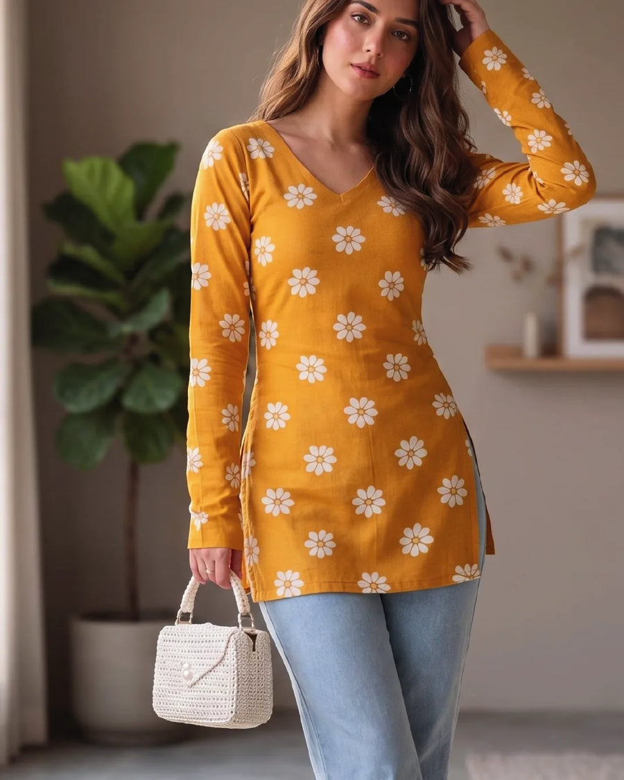 Marigold Floral Tunic Top – detail