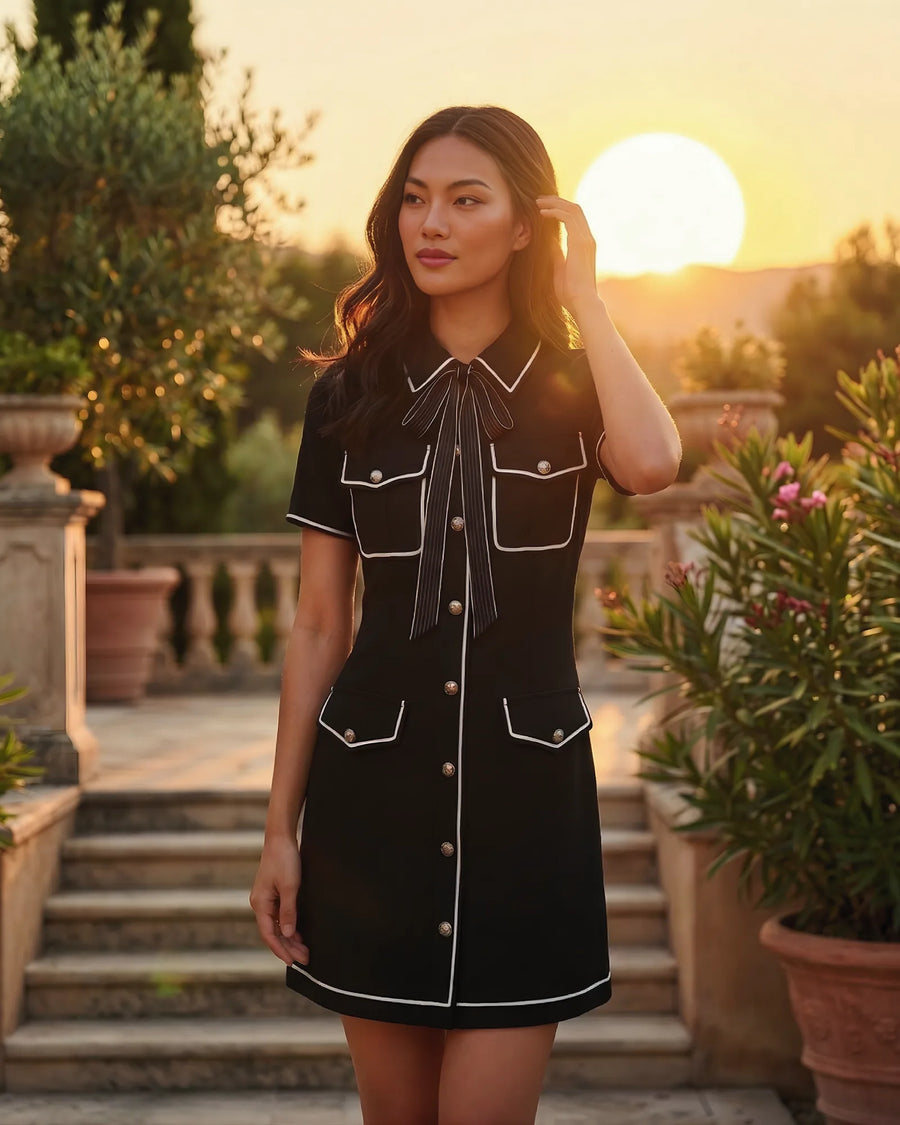 Midnight Piped Shirt Dress