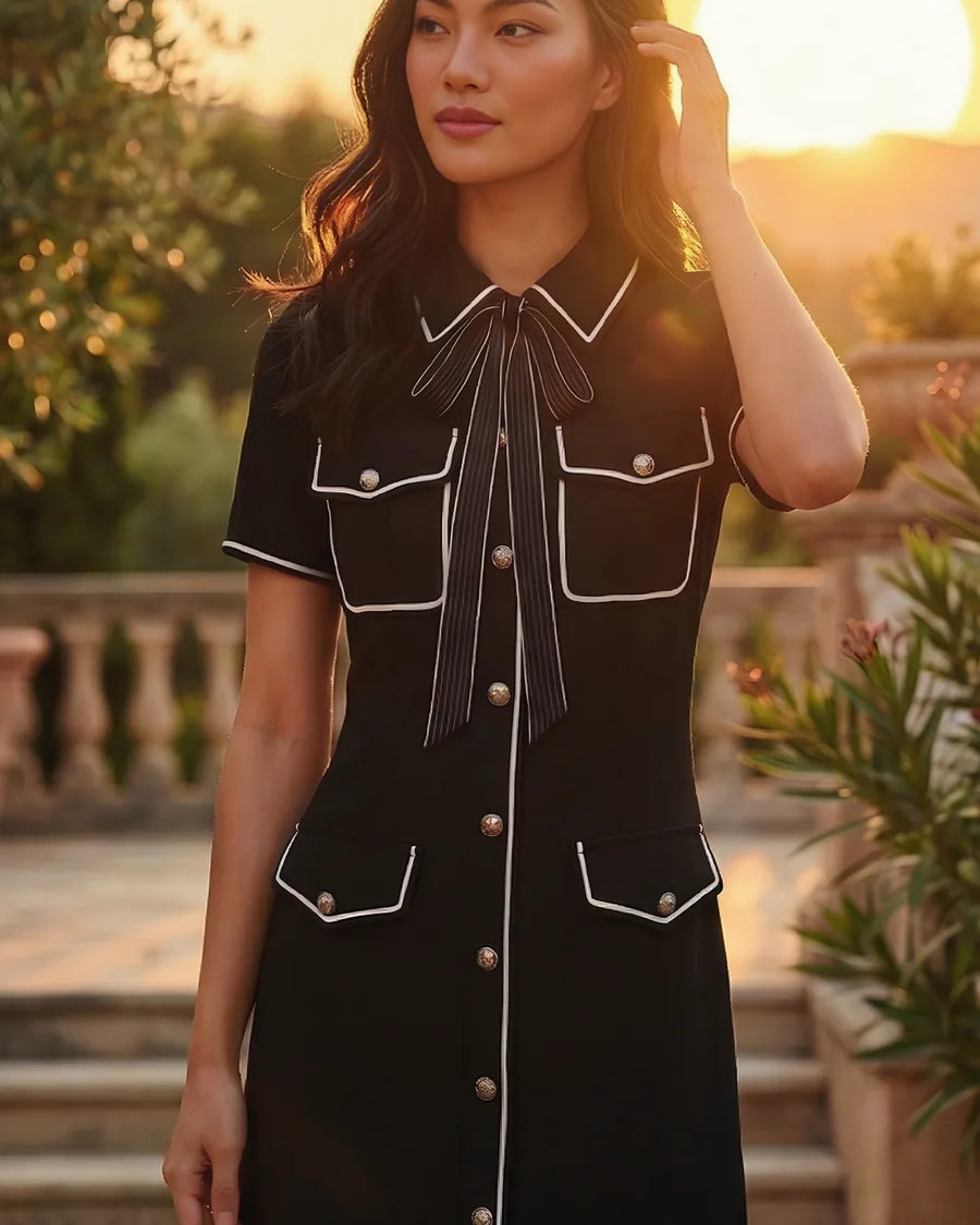 Midnight Piped Shirt Dress – detail