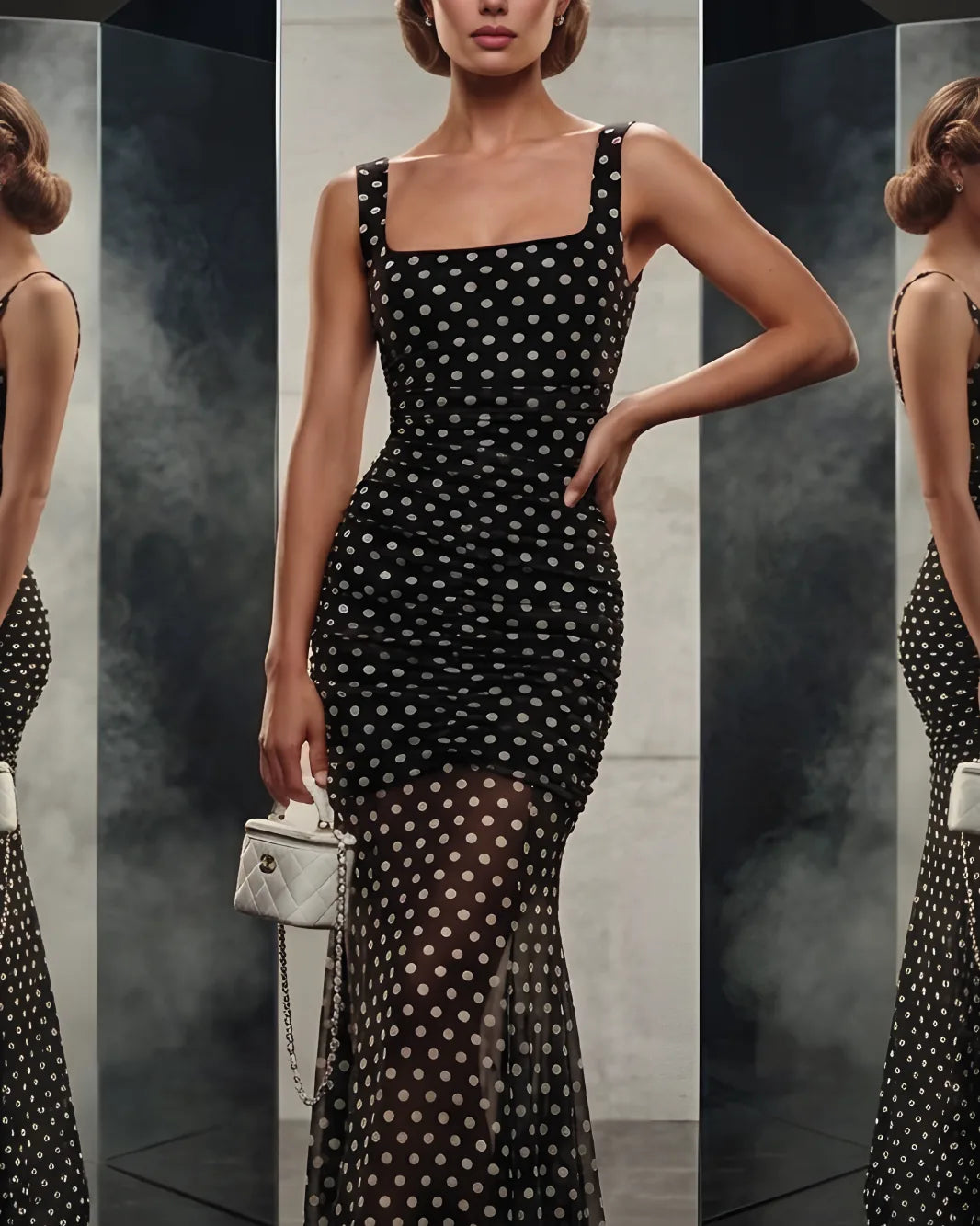 Noir Dot Mesh Maxi Dress – detail