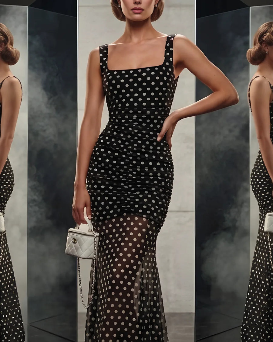 Noir Dot Mesh Maxi Dress – detail